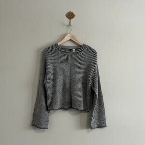 NWT H&M Divided Cropped Knit Sweater Gray Black Crewneck Size Small